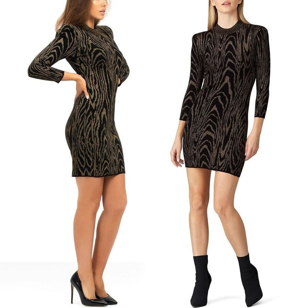 A.L.C. Ziggy Metallic Jacquard‎ Mini Dress Black Gold Size Small